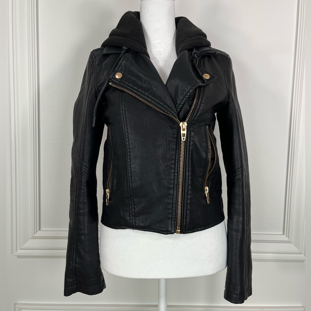 BlankNYC Faux Leather Jacket with Detachable Hood